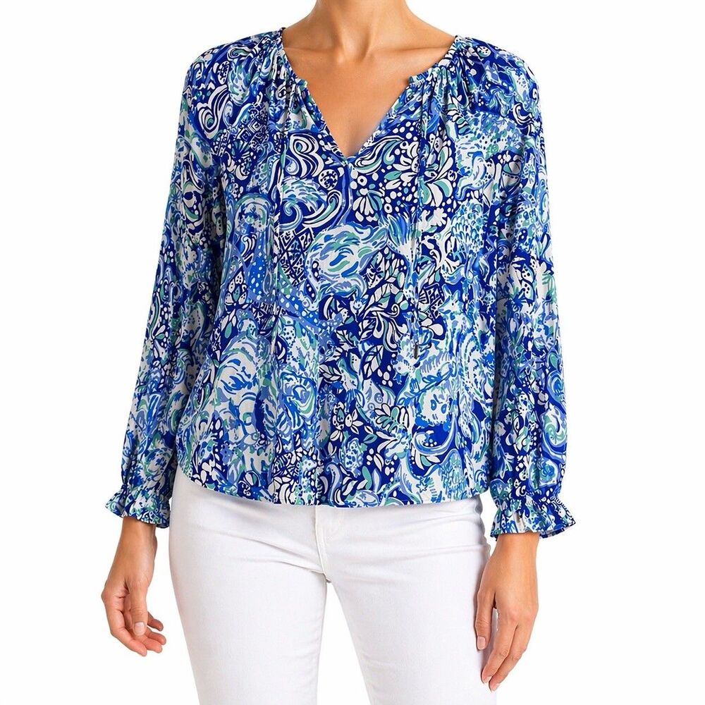 Lilly Pulitzer Willa Tunic Top XS Blue Teal Royal 60 Animals Preppy Resort
